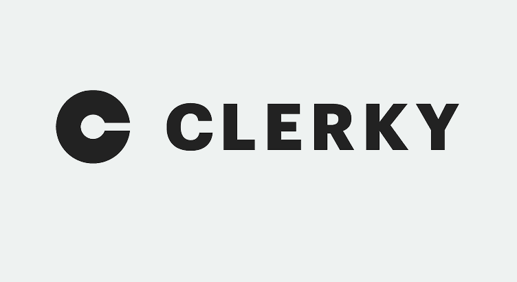 Clerky logo featuring a stylized "C" icon followed by the word "CLERKY" in bold, black letters on a light gray background.